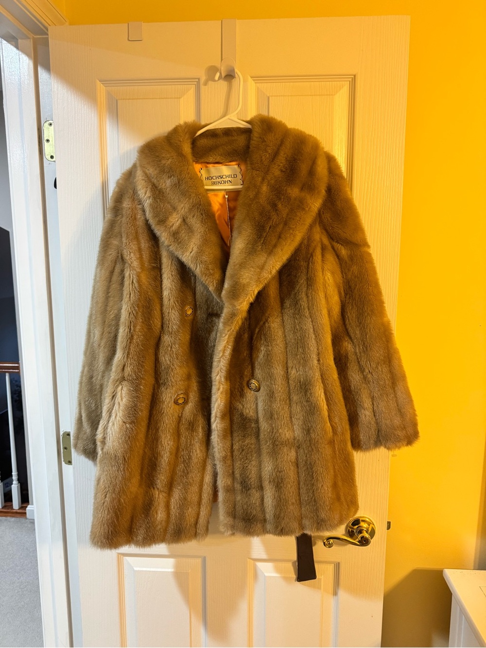 Hochschild Kohn Size 18 Women’s Brown Faux Fur Coat Classic Double-Breasted